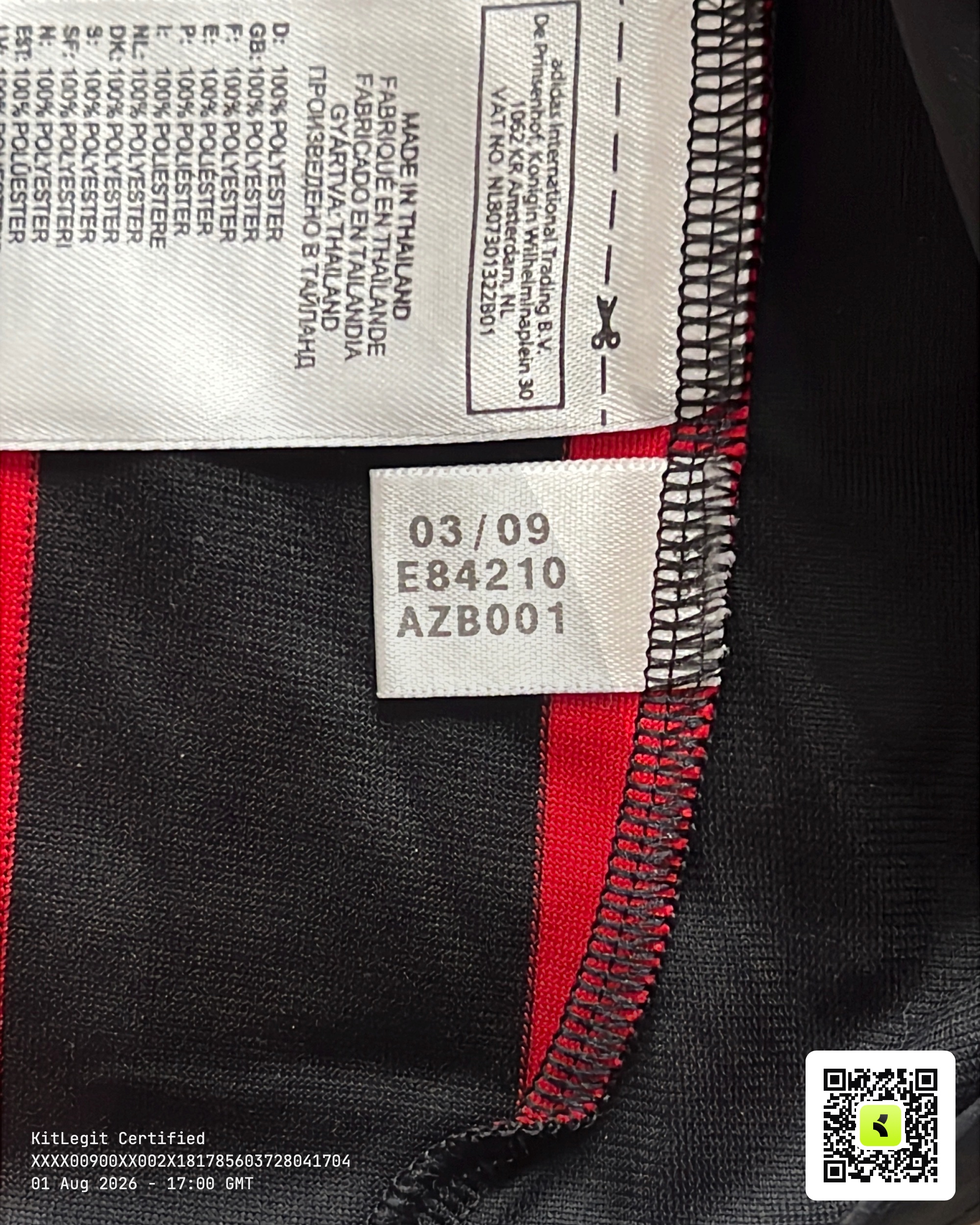 Authenticity evidence image of AC Milan 2009/10 Adidas Home Shirt - Men's Medium