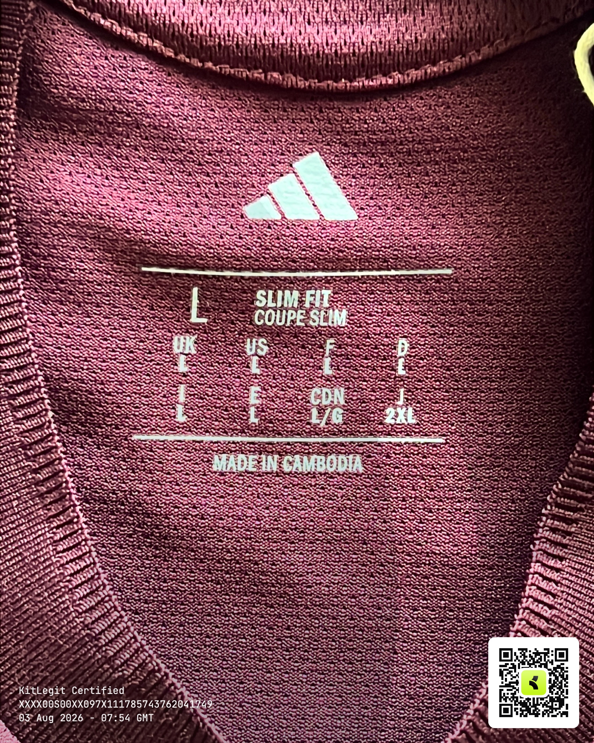 Authenticity evidence image of Aston Villa 2025/26 Adidas Home Pro Shirt (Betano) - Men's Large