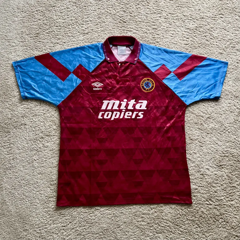 Front view of Aston Villa 1990-92 Umbro Home Shirt (Mita Copiers) - Men's Large
