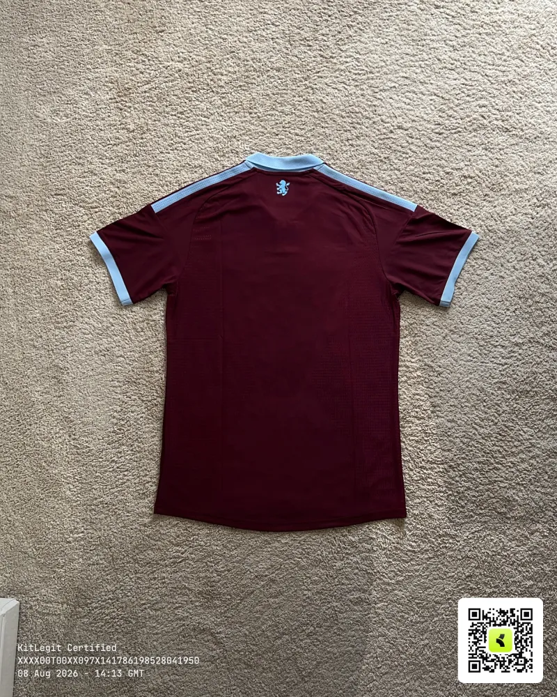 Rear view of Aston Villa 2026/27 Adidas Home Pro Shirt - Men's Medium
