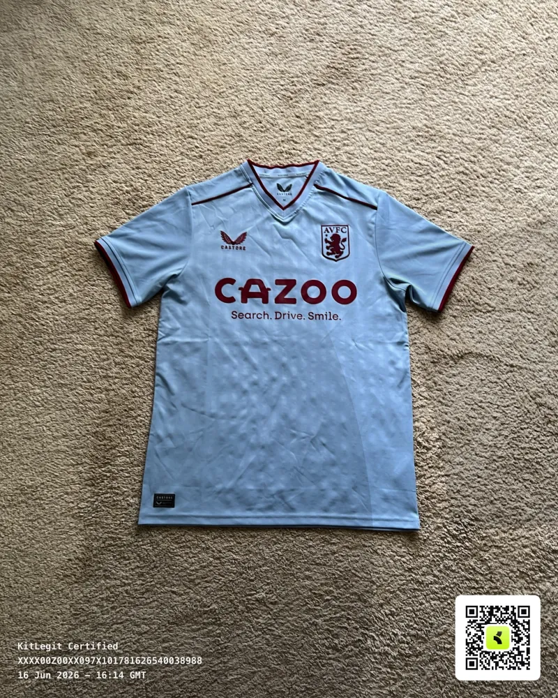 Front view of Aston Villa 2022/23 Castore Away Shirt (Cazoo) - Men's Medium