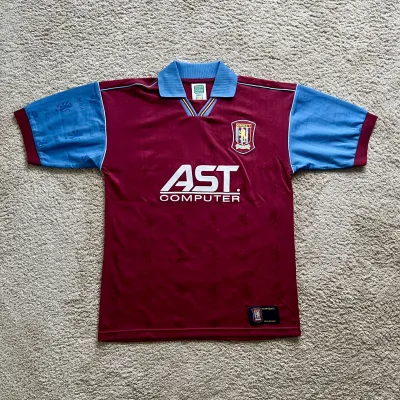 Front view of Aston Villa 1996/97 Score Draw Home Shirt (AST Computers) - Men's Medium